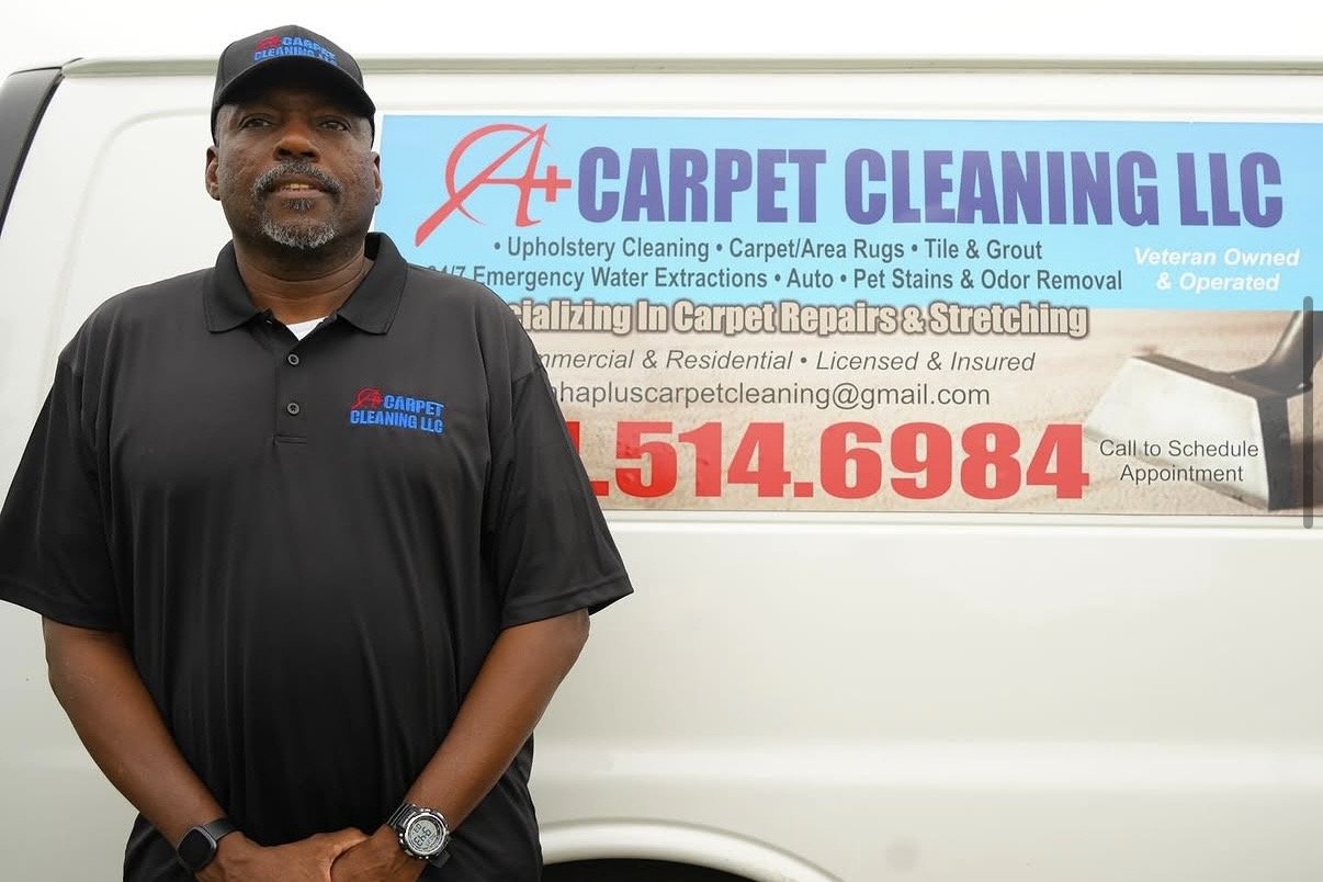 A+ Carpet Cleaning LLC owner with the company van in Jacksonville, FL